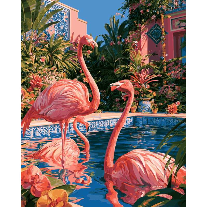 Flamingo Oasis | Paint by Number - Paint by numbers