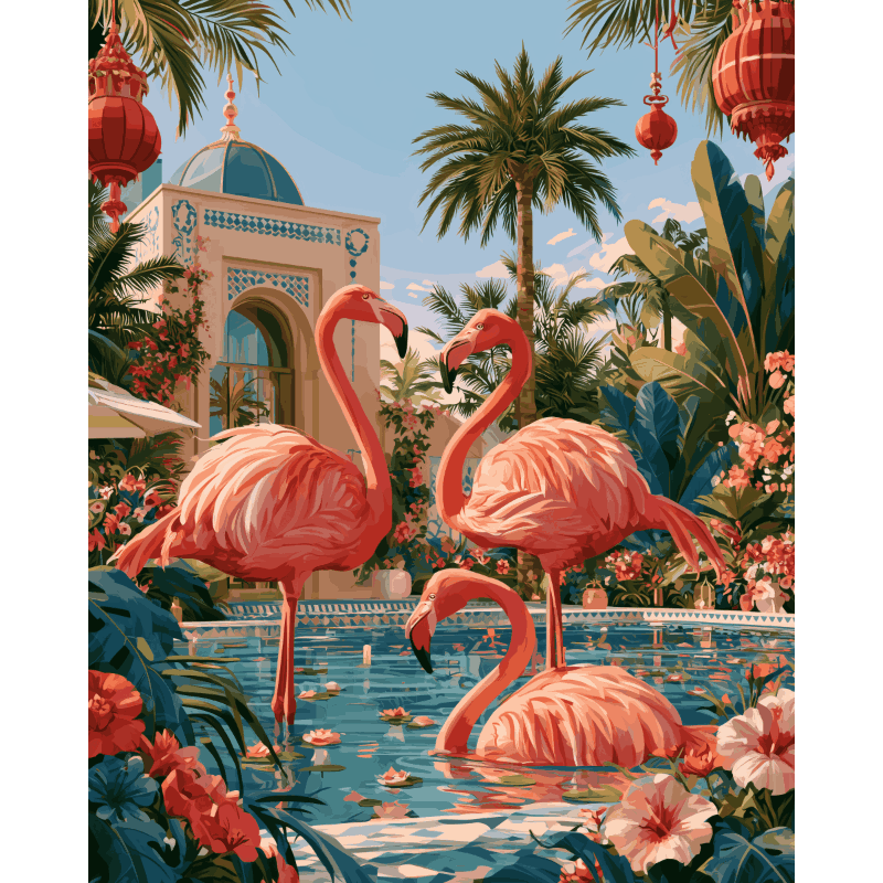 Flamingo Paradise | Paint by Number - Paint by numbers