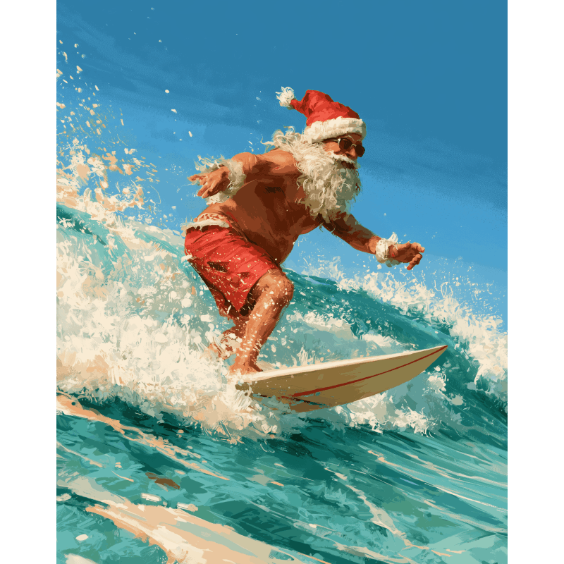 Surfing Santa | Paint by Number - Paint by numbers