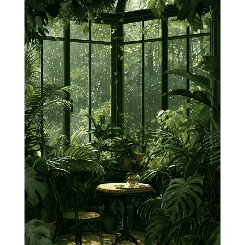 Rainy Emerald Room | Paint by Number - Paint by numbers