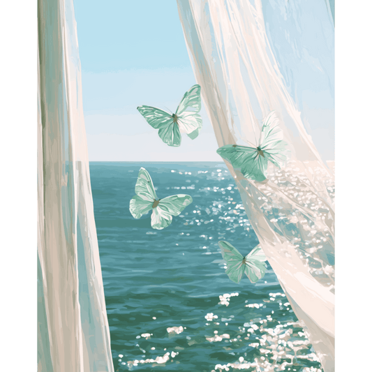 Through Turquoise Curtains | Paint by Number - Paint by numbers