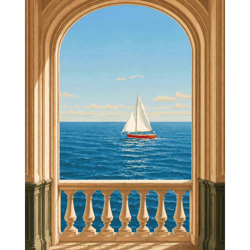 Arched Sailboat View | Paint by Number - Paint by numbers