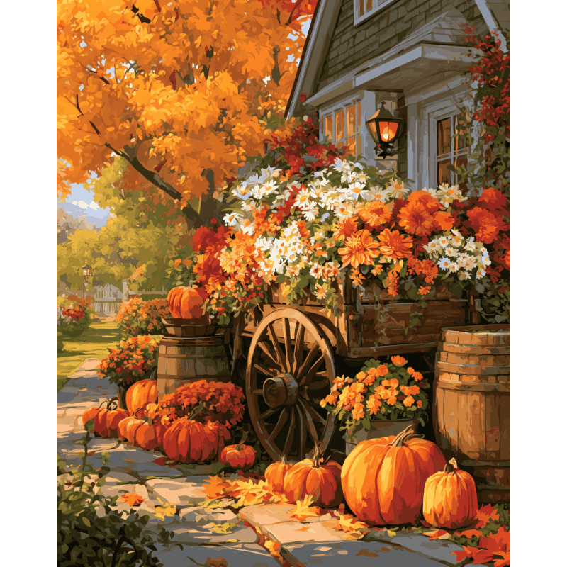 Autumn Flower Cart | Paint by Number - Paint by numbers