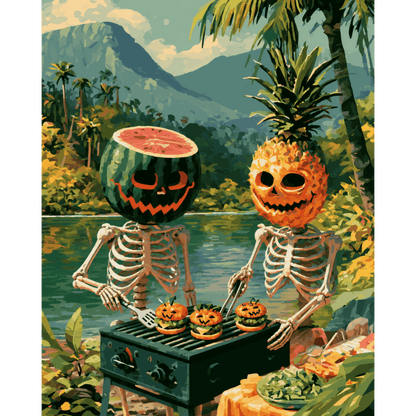 Fruit Head Skeletons | Paint by Number - Paint by numbers