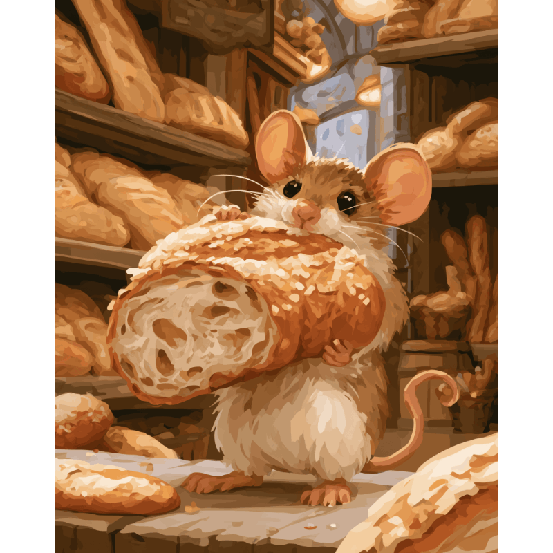 Mouse's Bread Hug | Paint by Number - Paint by numbers