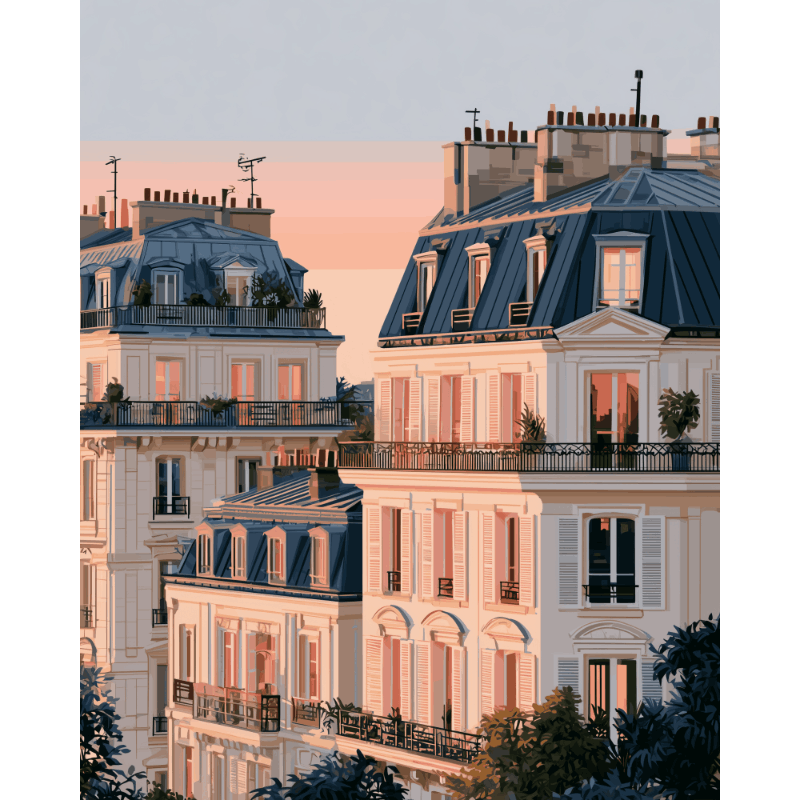 Parisian Rooftop View | Paint by Number - Paint by numbers