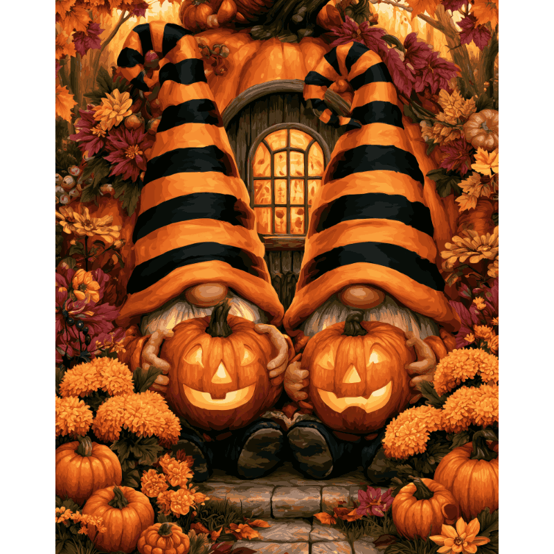Pumpkin Gnome Duo | Paint by Number - Paint by numbers