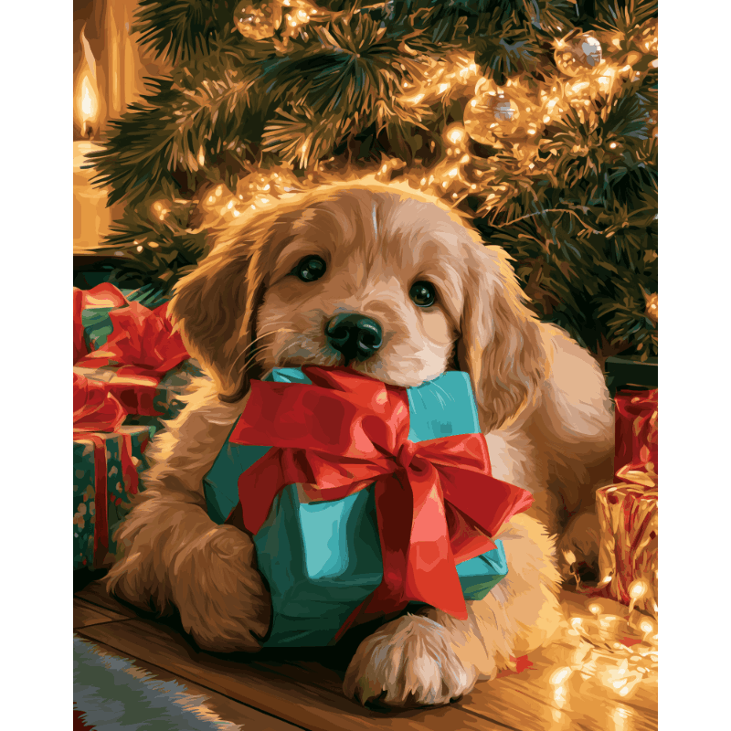 Puppy's Christmas Gift | Paint by Number - Paint by numbers