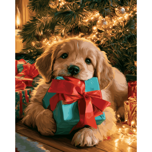 Puppy's Christmas Gift | Paint by Number - Paint by numbers