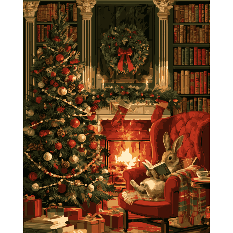 Rabbit's Christmas Read | Paint by Number - Paint by numbers