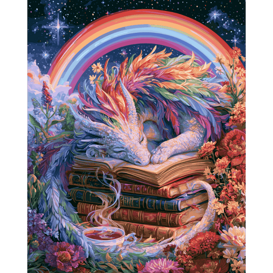 Rainbow Book Dragon | Paint by Number - Paint by numbers