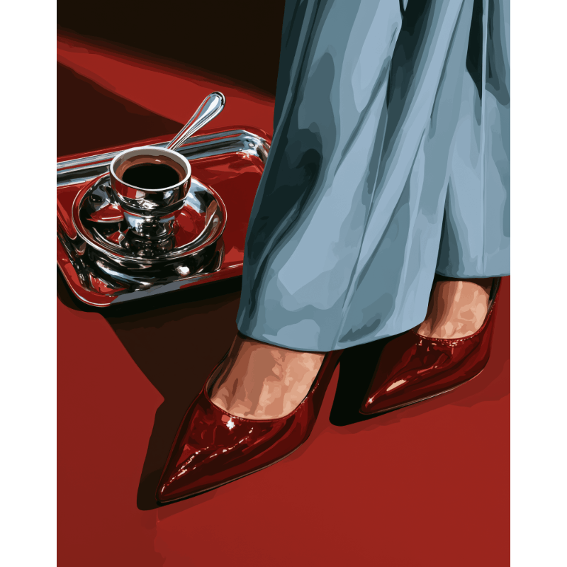 Red Heels & Coffee | Paint by Number - Paint by numbers