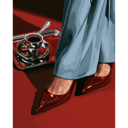 Red Heels & Coffee | Paint by Number - Paint by numbers