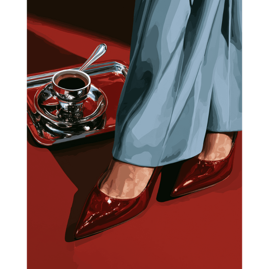 Red Heels & Coffee | Paint by Number - Paint by numbers
