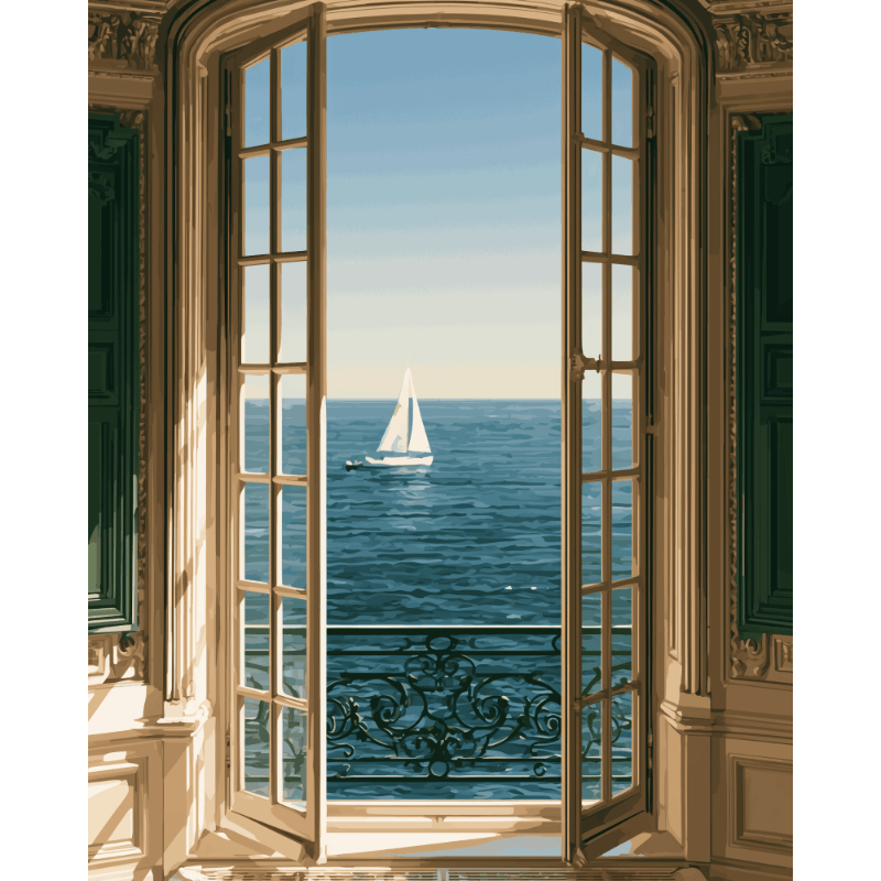 Sailboat Window View | Paint by Number - Paint by numbers