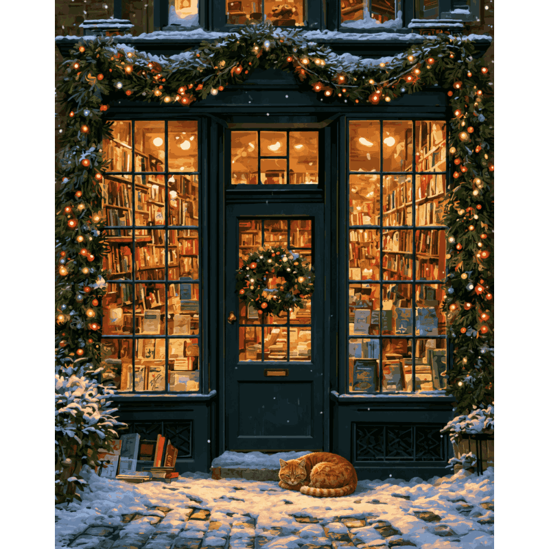 Sleepy Bookshop Cat | Paint by Number - Paint by numbers