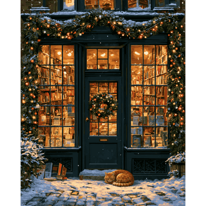 Sleepy Bookshop Cat | Paint by Number - Paint by numbers