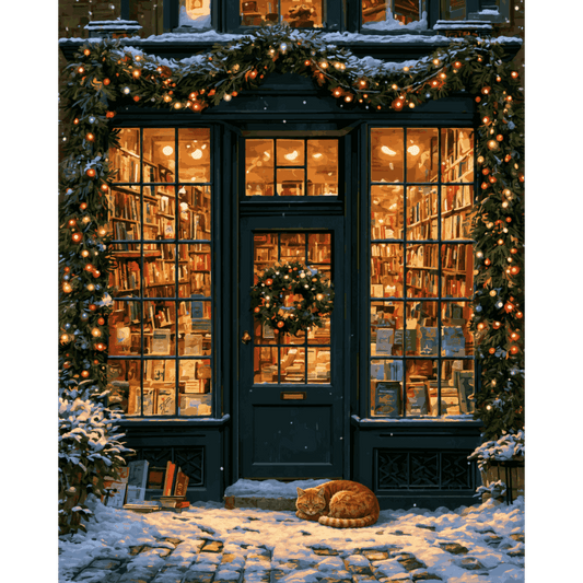 Sleepy Bookshop Cat | Paint by Number - Paint by numbers