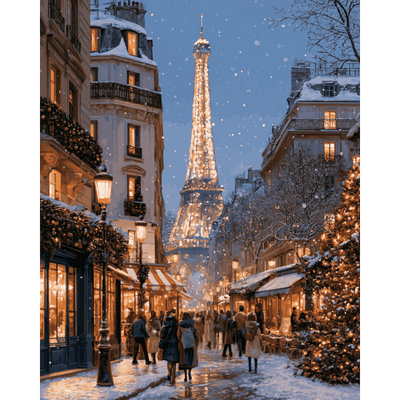 Snowy Paris Night | Paint by Number