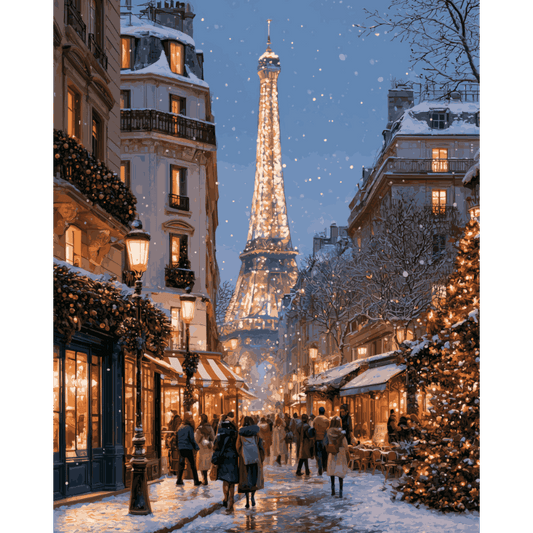Snowy Paris Night | Paint by Number - Paint by numbers
