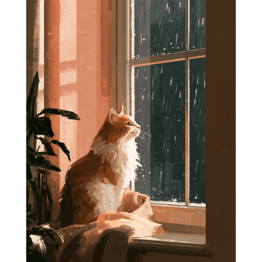 Snowy Window Cat | Paint by Number - Paint by numbers