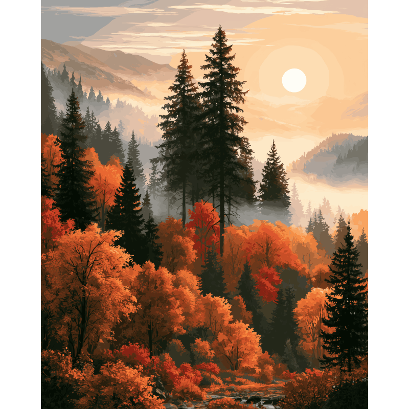 Autumn Valley Mist | Paint by Number - Paint by numbers