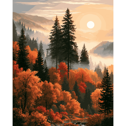 Autumn Valley Mist | Paint by Number - Paint by numbers