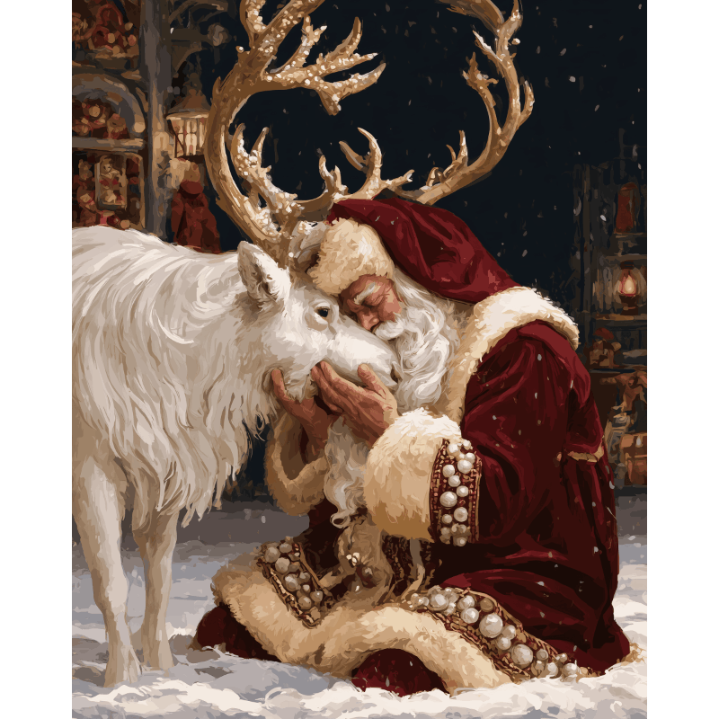 Santa's Reindeer Kiss | Paint by Number