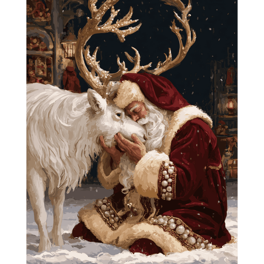 Santa's Reindeer Kiss | Paint by Number