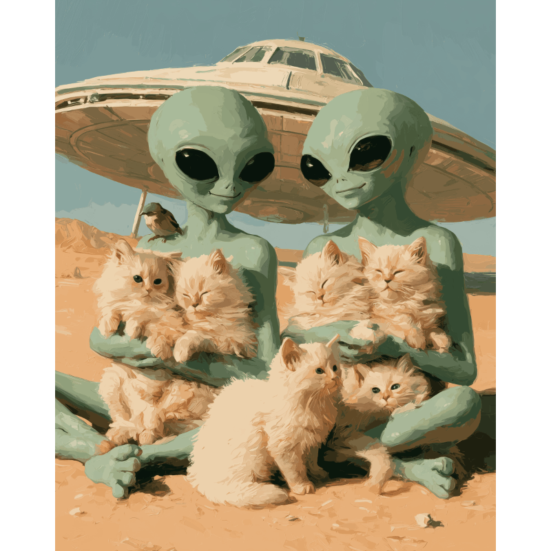 Aliens & Kittens | Paint by Number - Paint by numbers