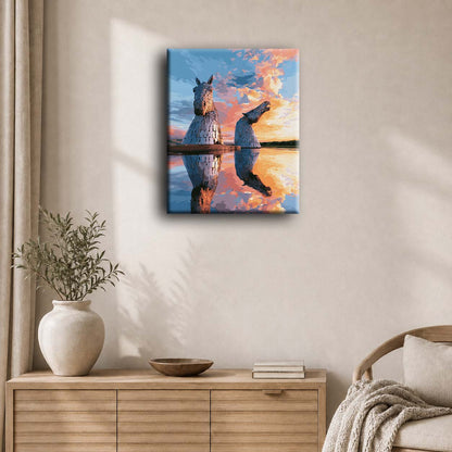 Les Kelpies au crépuscule | Peinture à numéros