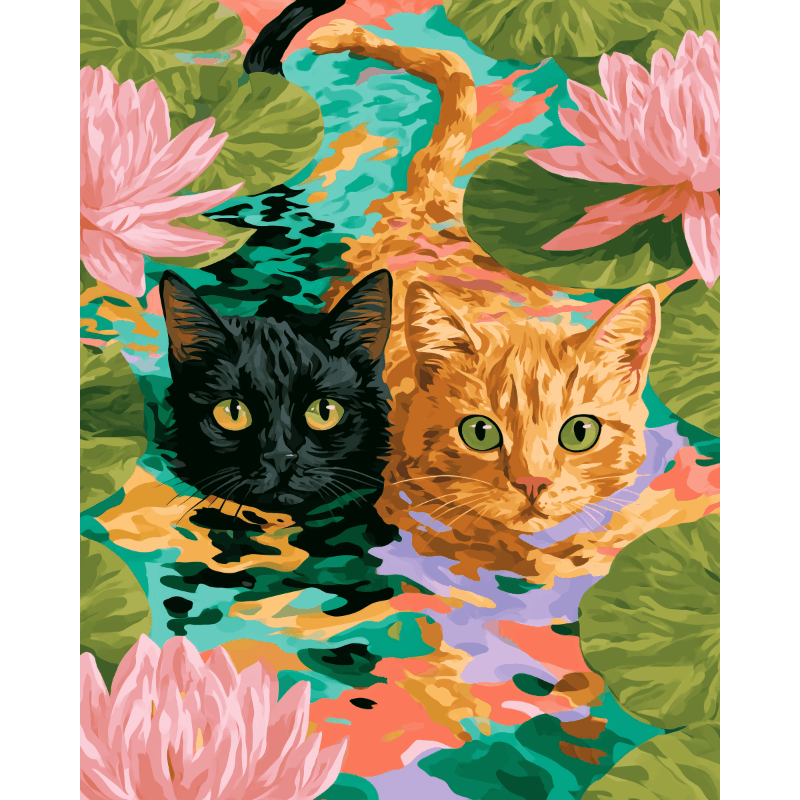 Lily Pad Cats | Paint by Number - Paint by numbers