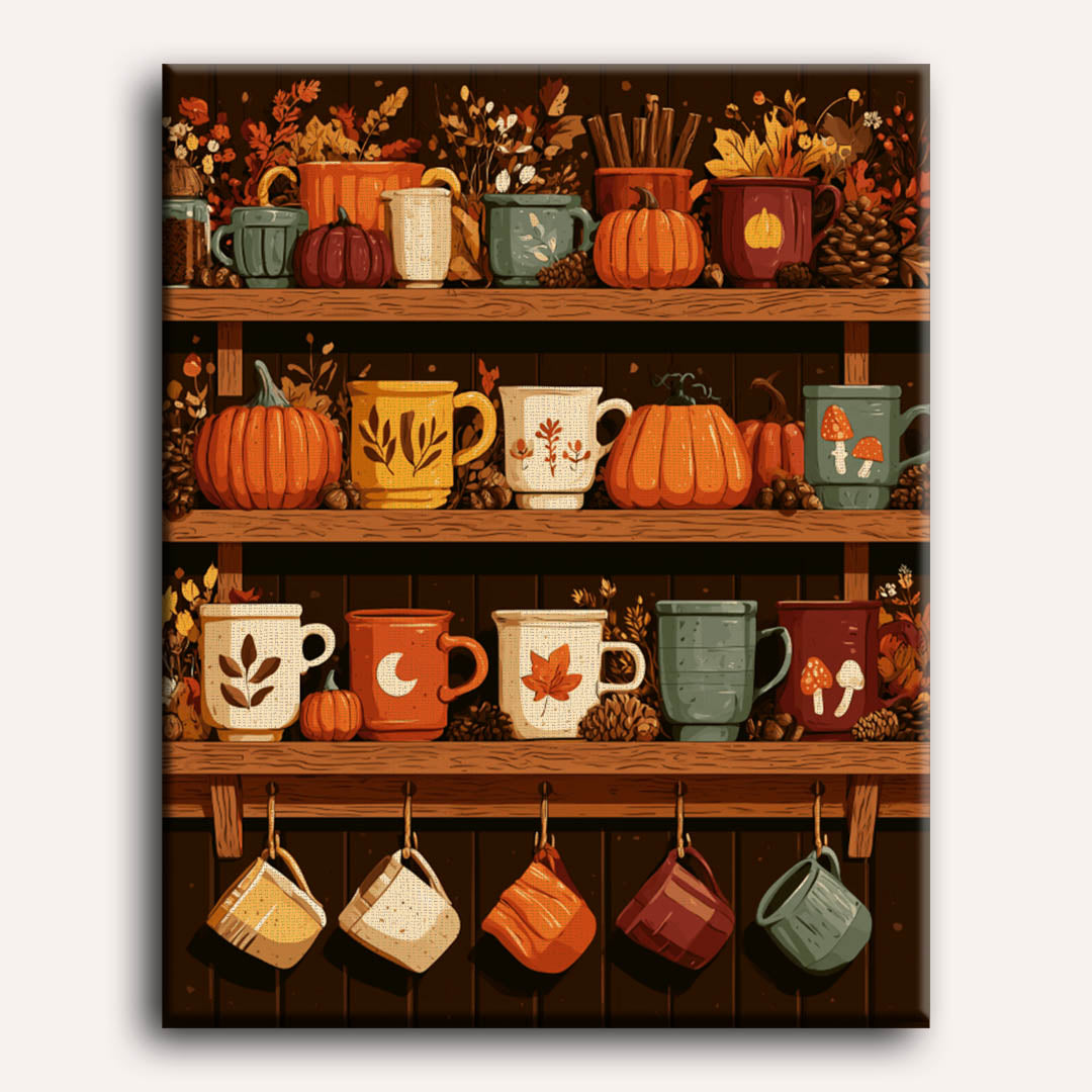 Étagère à mugs d'automne | Peinture à numéros