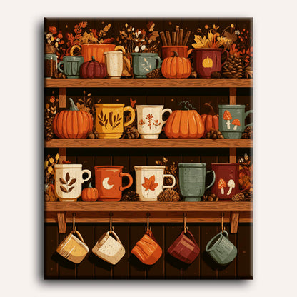 Étagère à mugs d'automne | Peinture à numéros