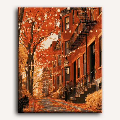 Casas de piedra en otoño | Pintar por números