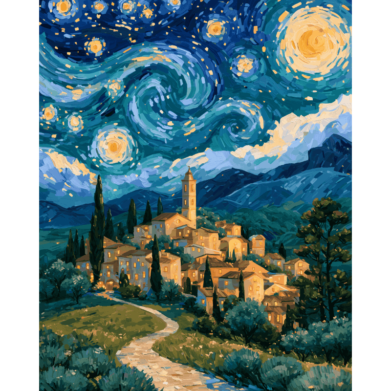 Starry Mediterranean Night | Paint by Number - Paint by numbers