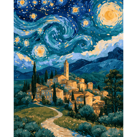 Starry Mediterranean Night | Paint by Number - Paint by numbers