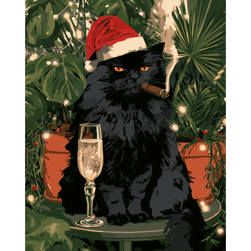 Cigar & Champagne Cat | Paint by Number - Paint by numbers