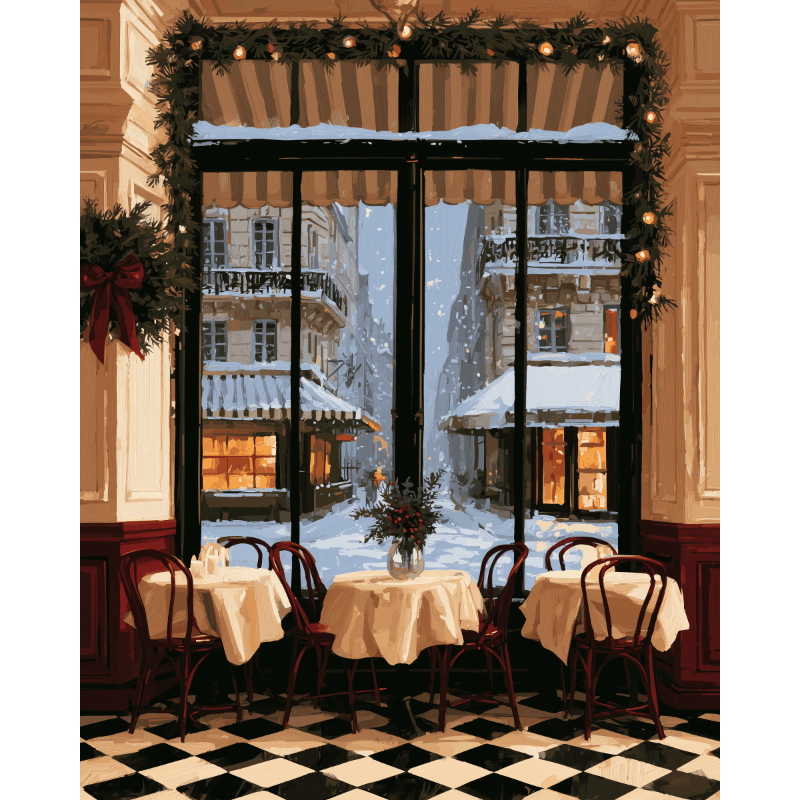 Snowy Café Window | Paint by Number - Paint by numbers