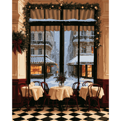 Snowy Café Window | Paint by Number - Paint by numbers