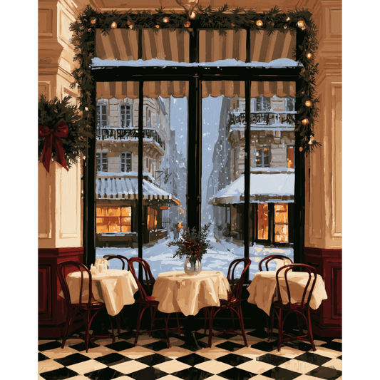 Snowy Café Window | Paint by Number - Paint by numbers