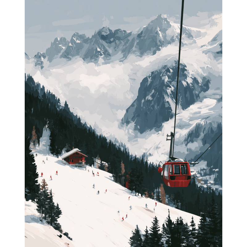 Gondola Over the Slopes | Paint by Number