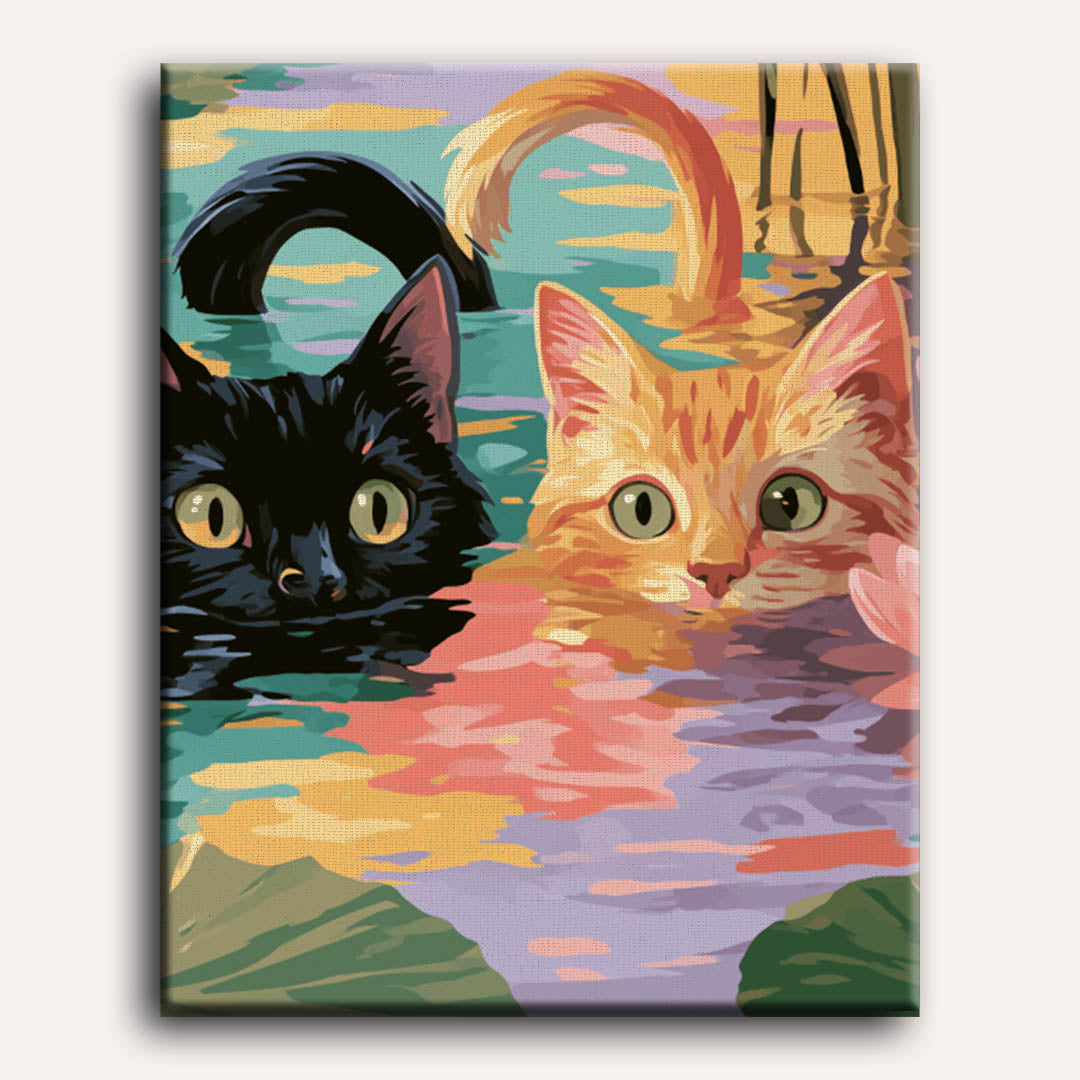 Chats parmi les nénuphars | Peinture à numéros