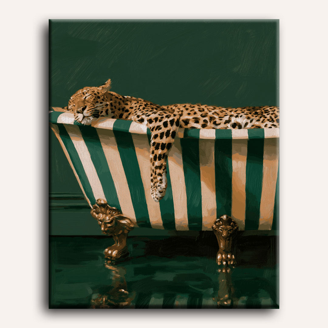 Le bain paresseux du léopard | Peinture à numéros