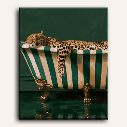 Le bain paresseux du léopard | Peinture à numéros