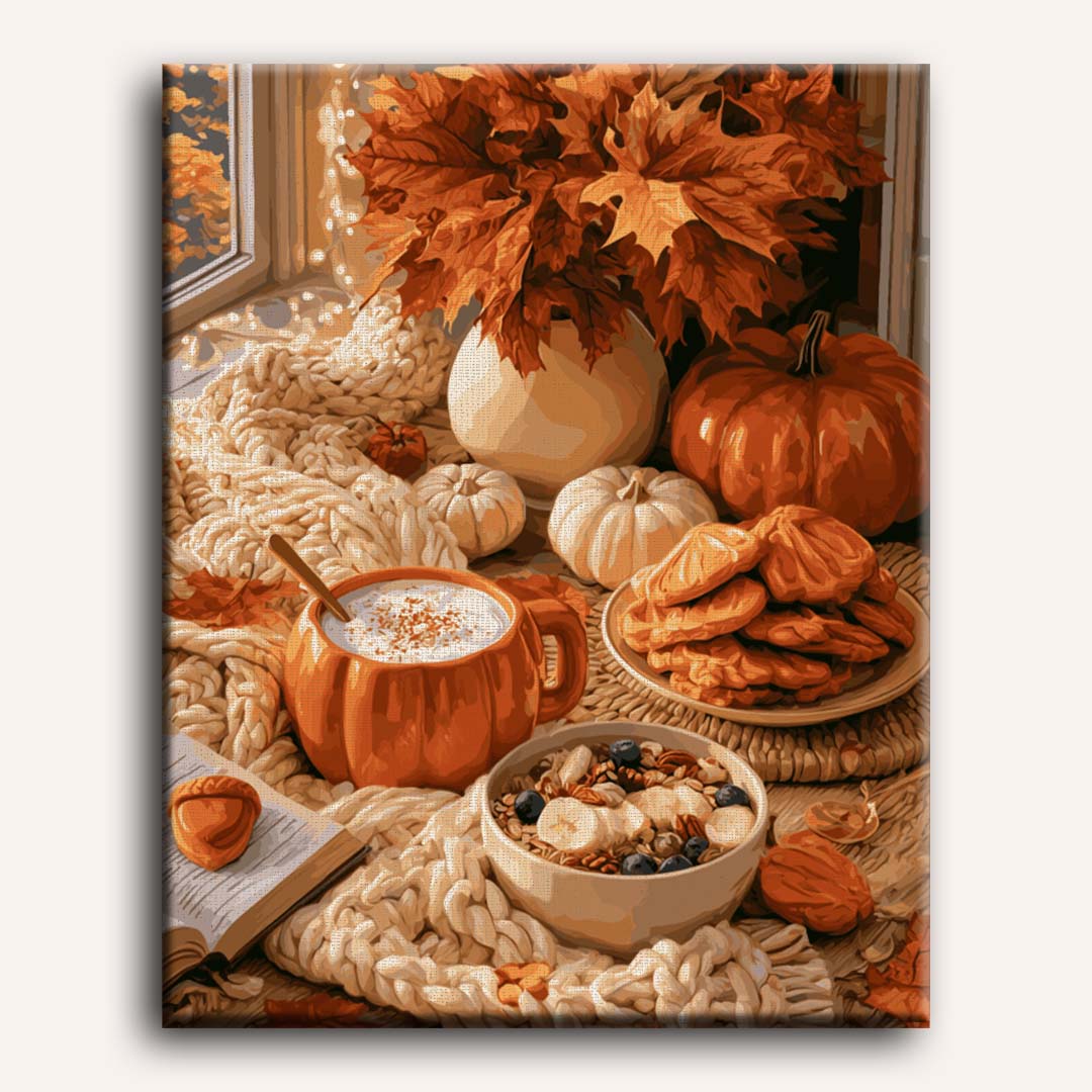 Alféizar acogedor con calabazas | Pintar por números