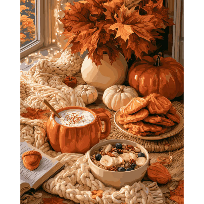 Cozy Pumpkin Windowsill | Paint by Number
