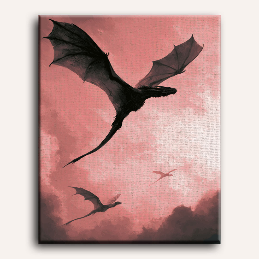 Dragon dans un ciel rose | Peinture à numéros