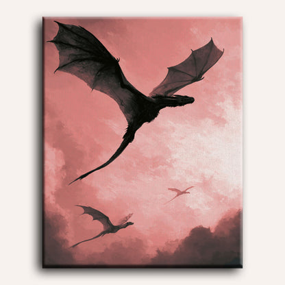 Dragon dans un ciel rose | Peinture à numéros