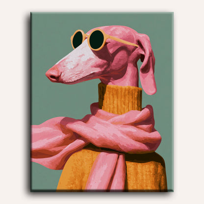 Chien flamant chic | Peinture à numéros